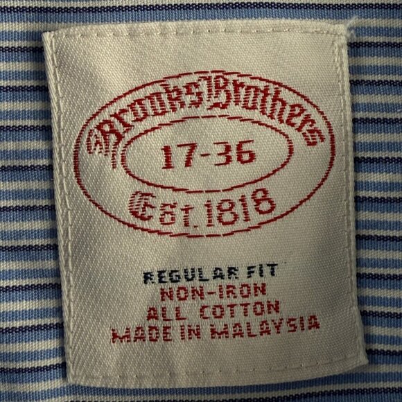 Brooks Brothers 17 36 Striped Regular Non-Iron Shirt Mens Button Up Blue Pocket - Picture 9 of 16